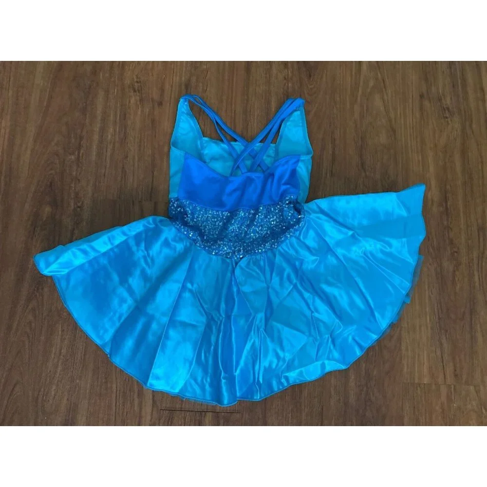 Artstone Sequined Blue Dance Costume Jazz Tap Skate‎ Dress Leotard Tutu Girl LC